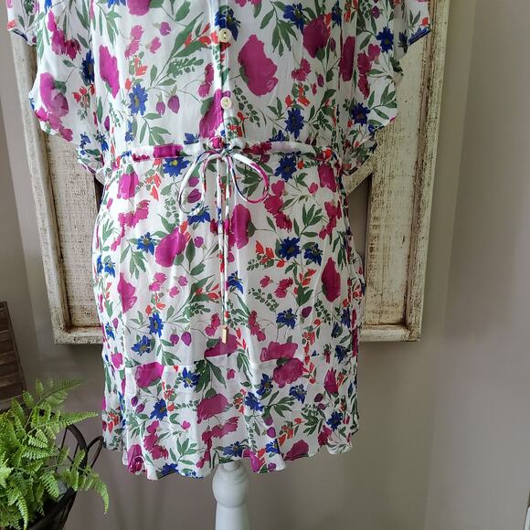Vix Paula Hermanny Clover Agatha Gathered Drawstring Woven Coverup in Floral - Picture 4 of 13